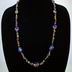32 3/4" Magical Fairy Purple Faceted Crystal Glass Necklace with Butterflies $40